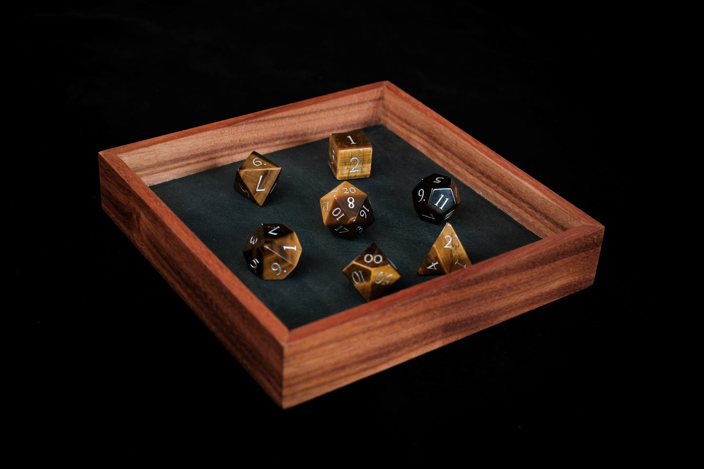 Patagonian Rosewood Dice (Mini) Tray w/ Hunter Green Leather Liner