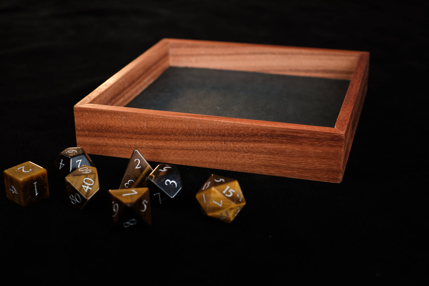 Patagonian Rosewood Dice (Mini) Tray w/ Hunter Green Leather Liner