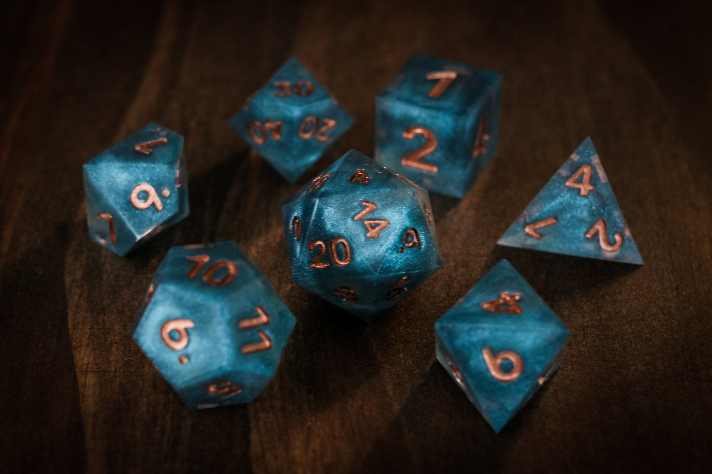 Teal and Copper Dice Set