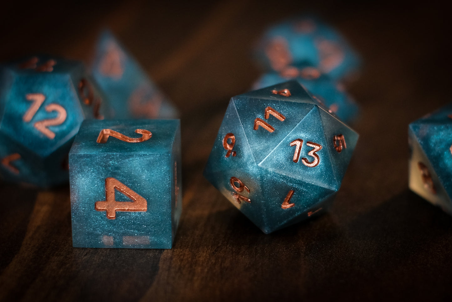 Teal and Copper Dice Set