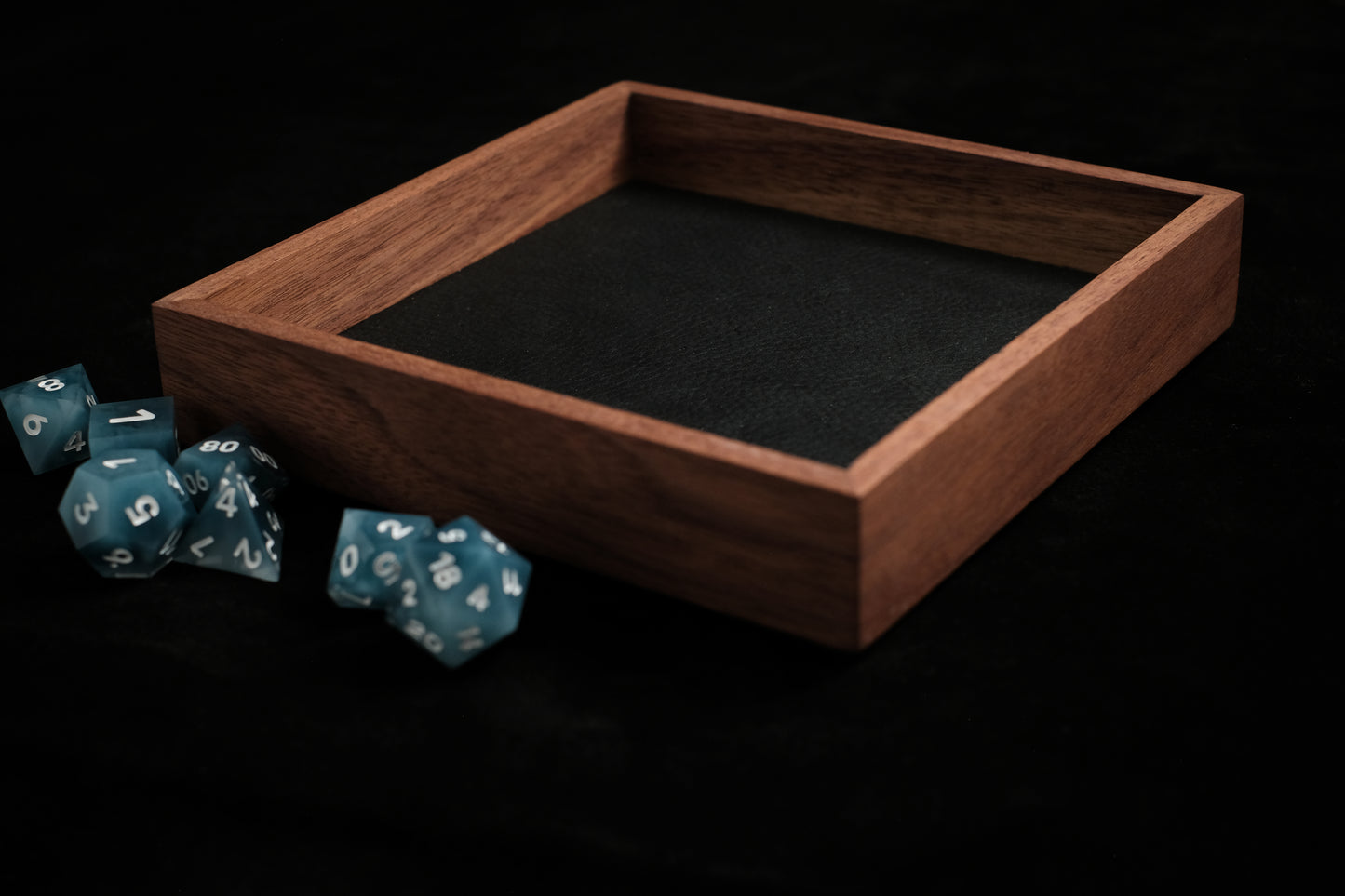 Black Walnut Dice Tray (Mini) w/ Black Leather Liner