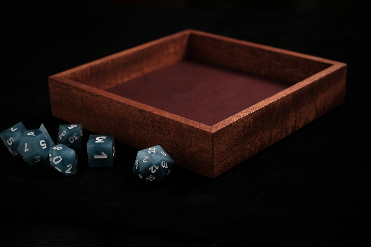 African Mahogany Dice Tray (Mini) w/ Crimson Red Leather Liner