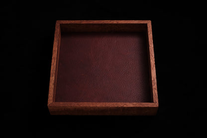 African Mahogany Dice Tray (Mini) w/ Crimson Red Leather Liner